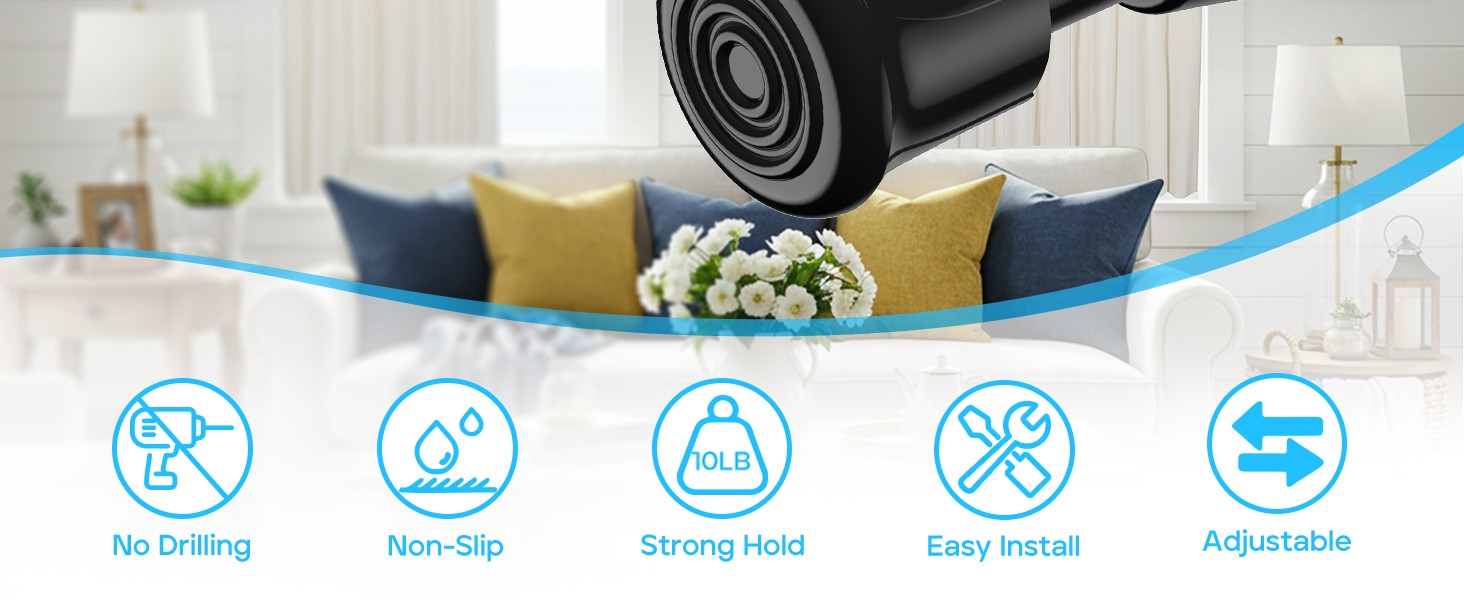 4pcs Black Tension Rod 16.5 to 28 Inch, Adjustable Tension Curtain Rod Spring