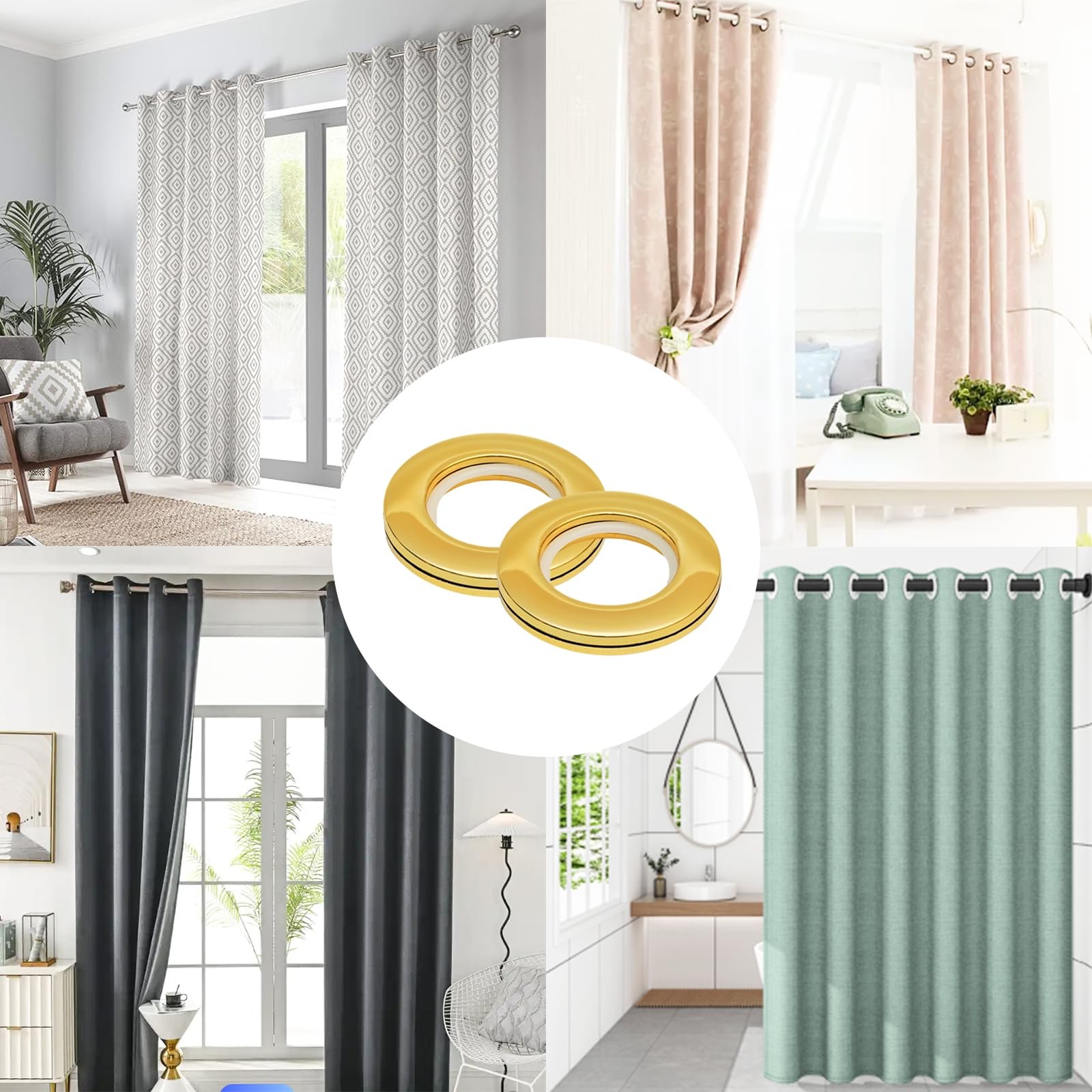 ABS Plastic Curtain Round Eyelet Grommet Ring Bright Gold 40mm 20 PCS