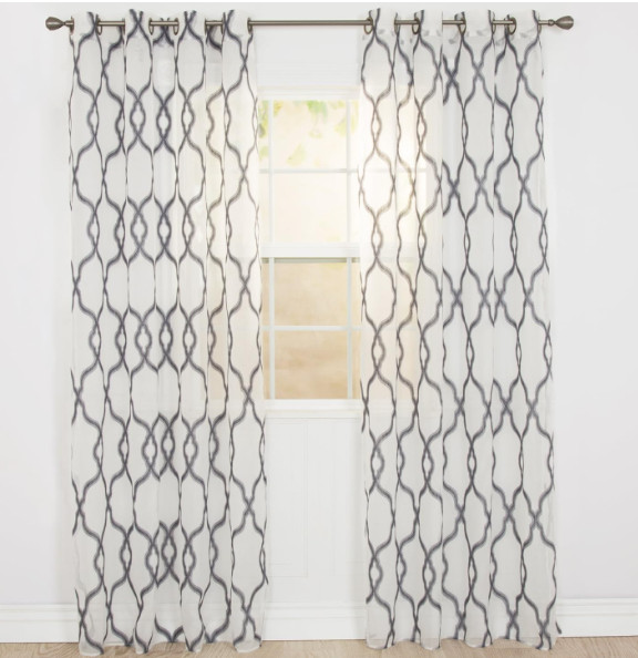 Lavish Home Elisa Embroidered Grommet Curtain Panel 54″ W x 108″ L