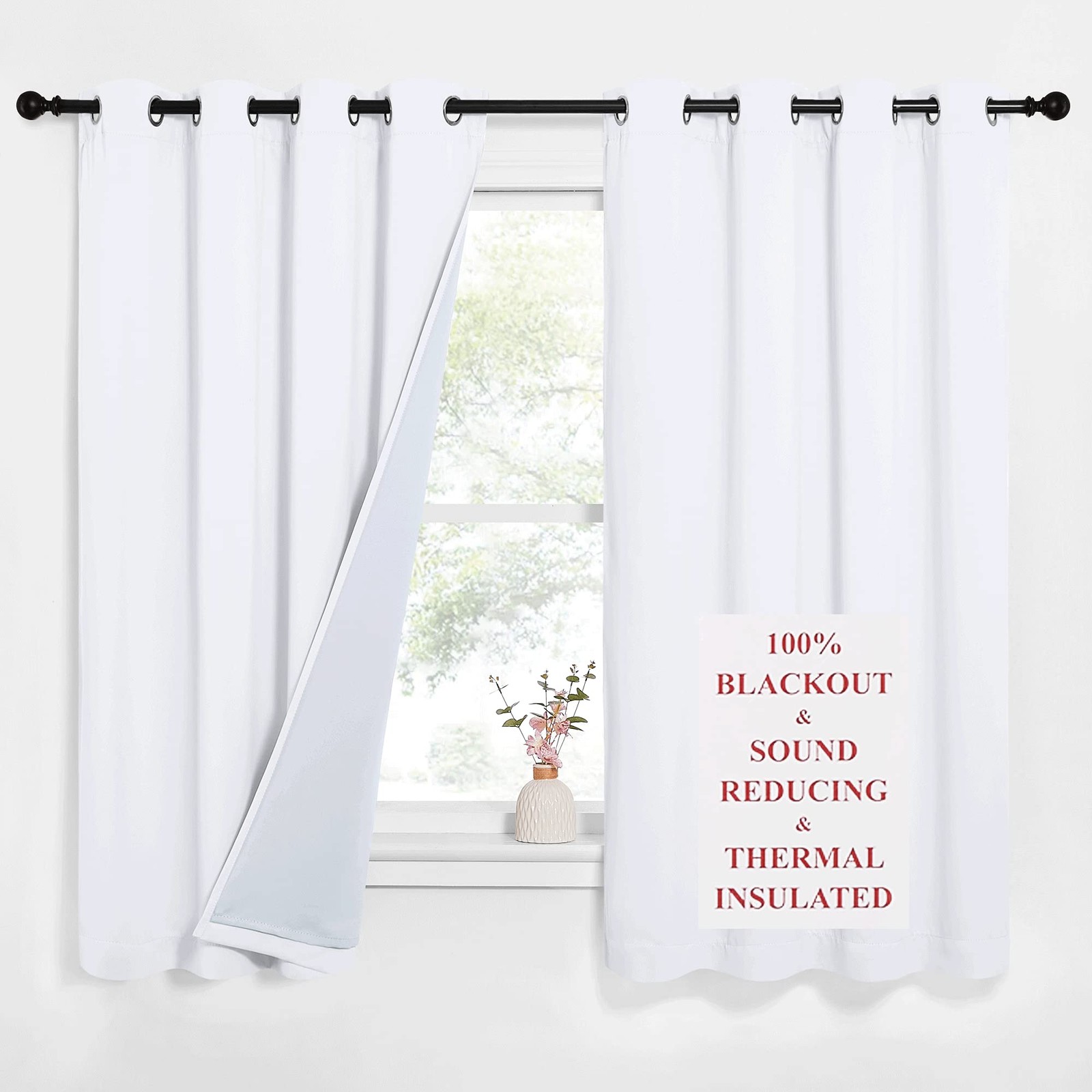 Sound Blocking White 100% Blackout Lined Curtains, 3 Thick Layers Completely …