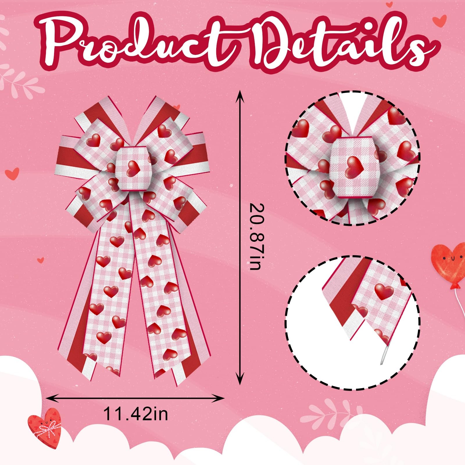 Large Valentine’s Day Bows for Wreath, Valentines Heart Wreath Bows Pink Burl…