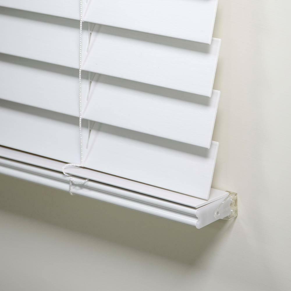 Cut-to-Width White Cordless Room Darkening 2 in. PVC Faux Wood Blind 23.75 in.