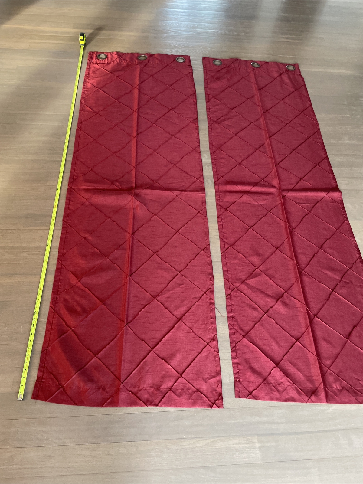 2 Burgandy Window Panels W Diamond Pattern W Silver Tone Rivets