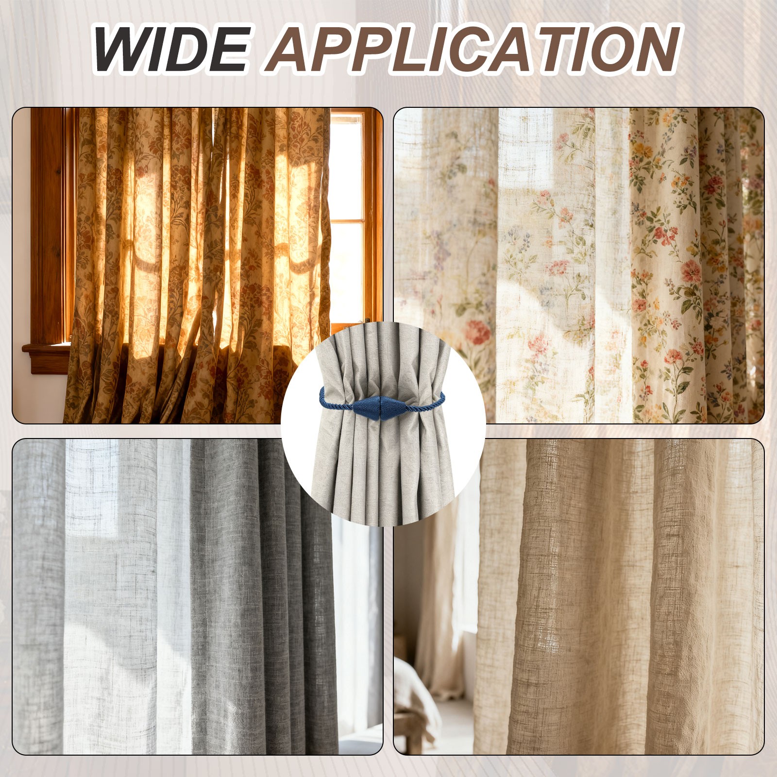 4Pcs Magnetic Curtain Tiebacks Modern Weave Curtain Tie Backs Silver Gray]