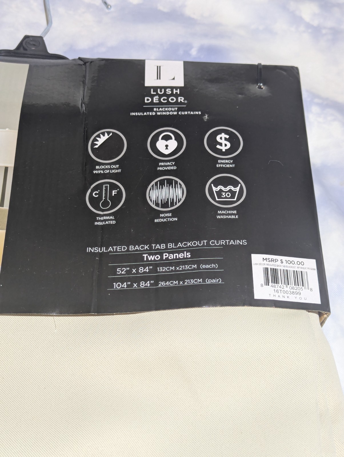 Lush Decor Blackout Insulated 2-Panel Set Beige Window Curtains 52×84 each