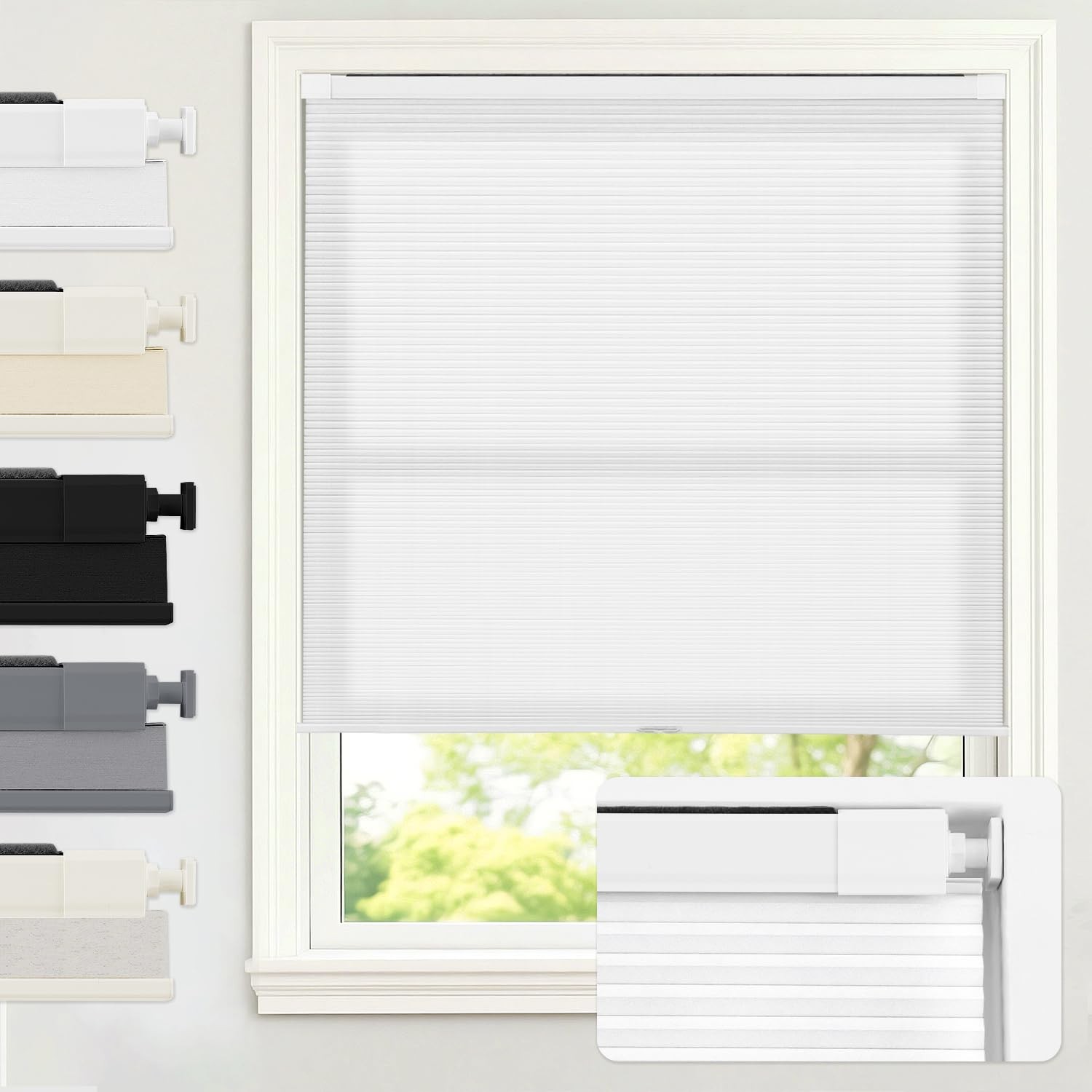 No Tools No Drill Cordless Cellular Shades Blinds for Indoor Windows, Light F…