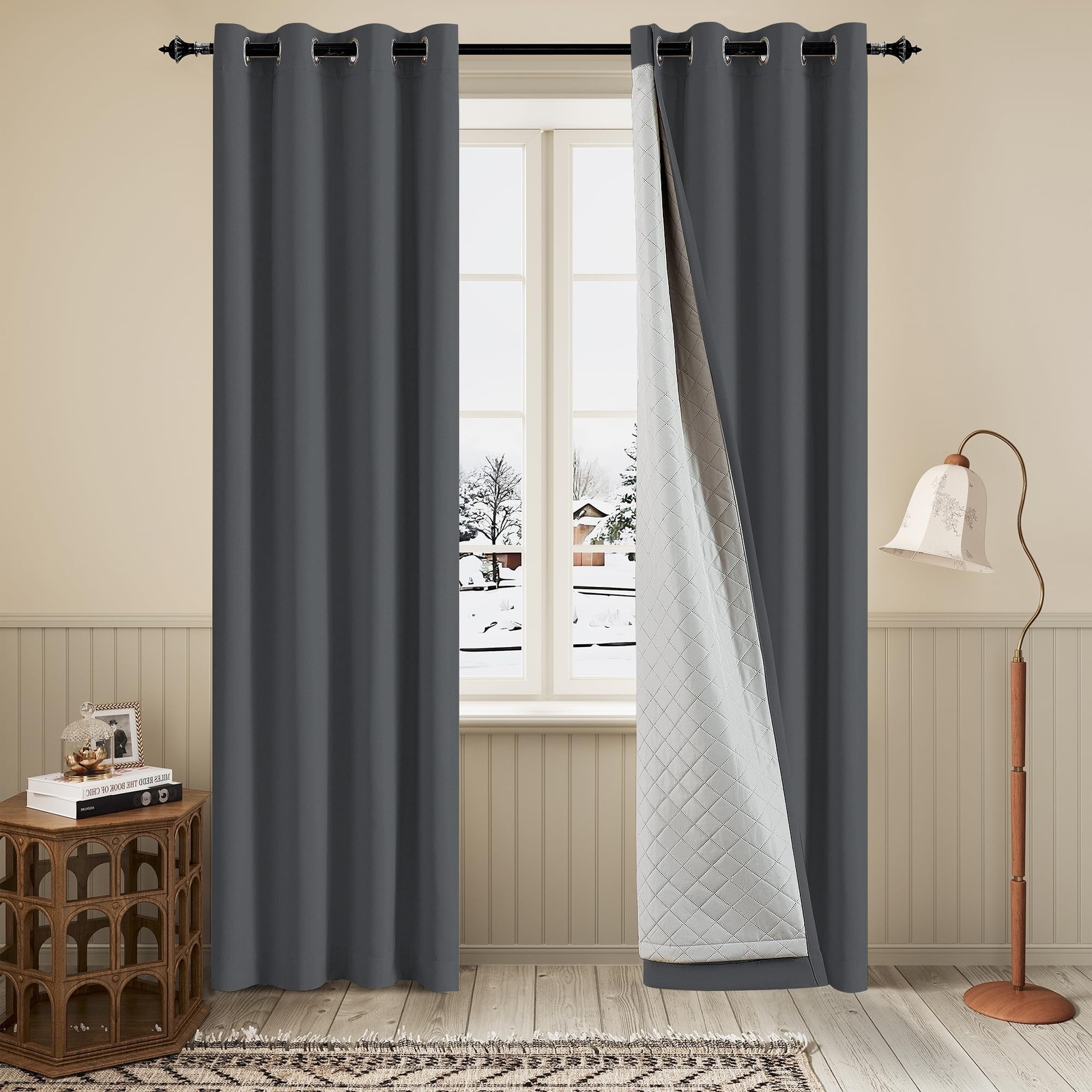 3 Layers Soundproof 100% Blackout Grey Curtains 1 Panel 50×108 Thermal Insula…