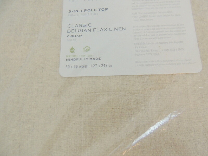 Pottery Barn Drape Classic BELGIAN FLAX LINEN 3-in-1 Pole Top 50″W x 96″L