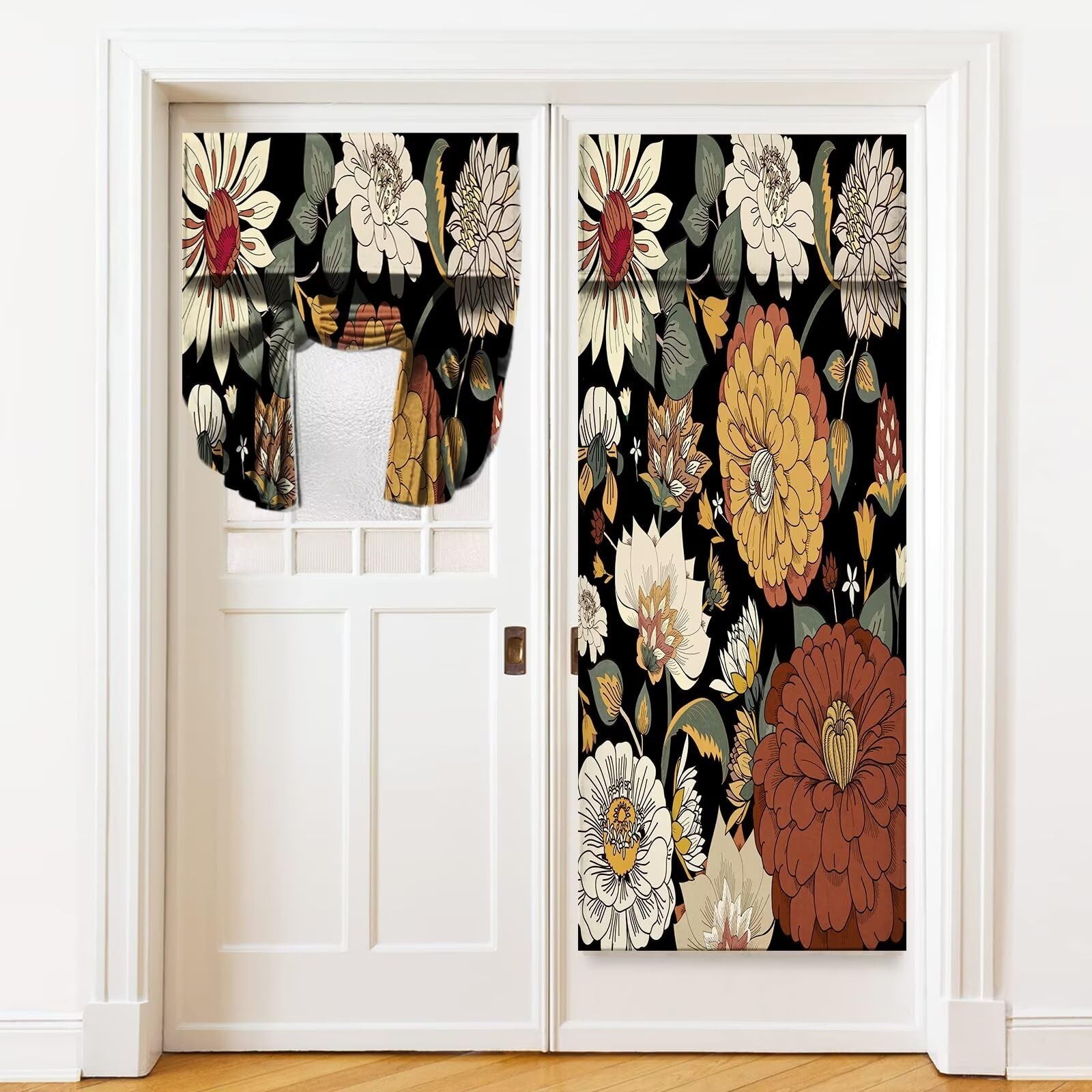 Door Curtains for Door Windows,Vintage Bohemian Minimalist Hippy Botanical Fl…