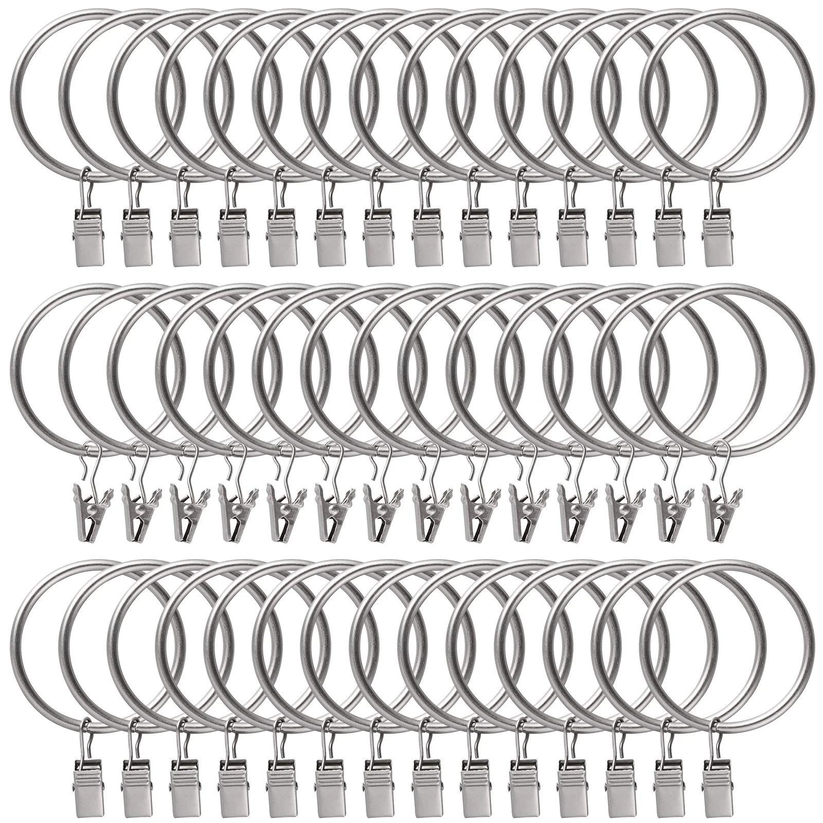 44 Pack Curtain Rings with Clips Hooks 2 inch Rustproof Matte Metal Stainless