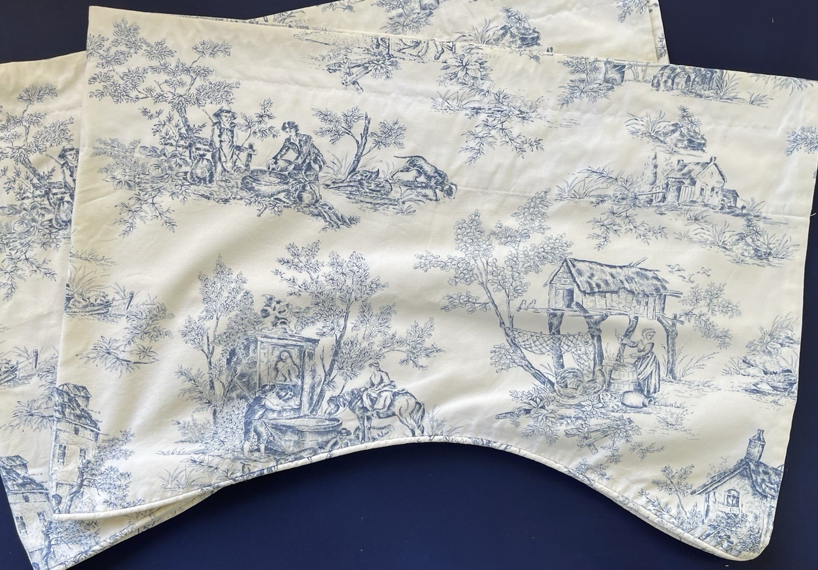 Set Of 2 Country Curtains Blue on Cream Toile Scalloped Valances 51″ X 17″
