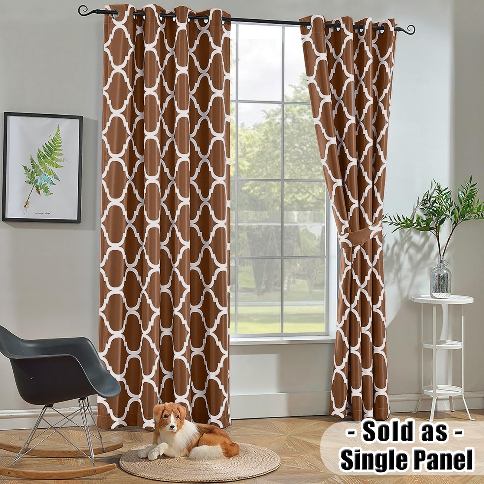 Moroccan Blackout Curtains for Living Room, 52×96 Inch, Grommet Top, Coffee