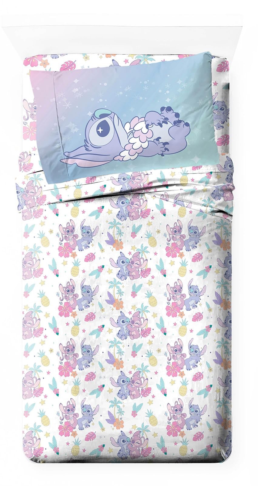 Jay Franco Kids Sheet Cartoon Set with 3 Piece Twin, White – Lilo & Stitch 01