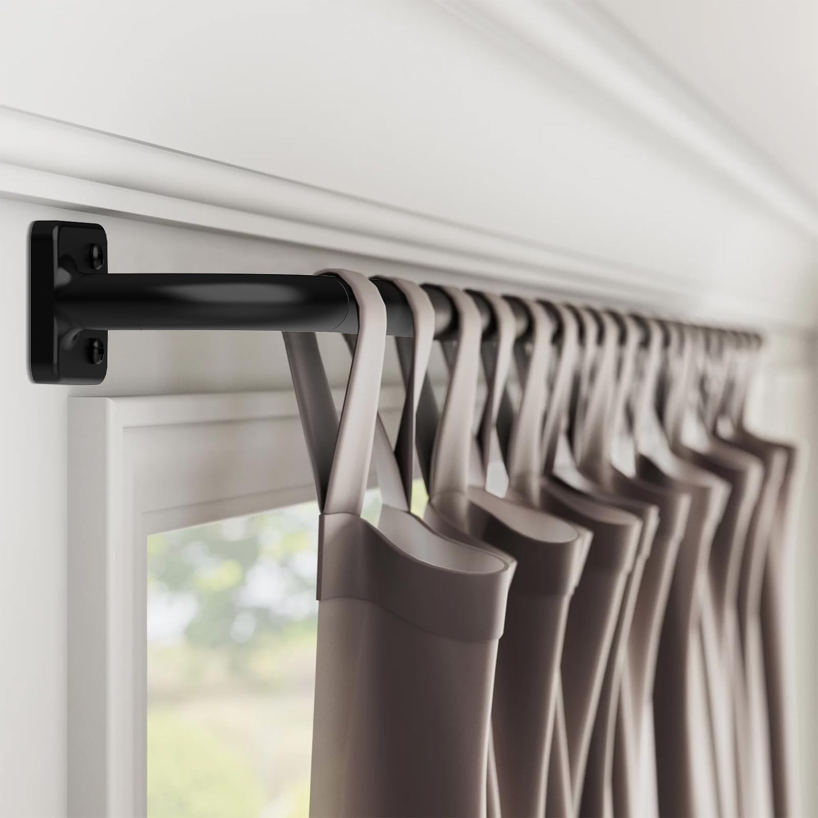 Black 5/8 Inch 3260 In Wrap Around Room Darkening Blackout Curtain Rod Set