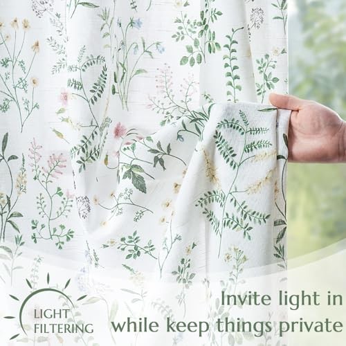 Linen Kitchen Curtain 50″W x 36″L (Pack of 1) Botanical Tie Top Sage Green