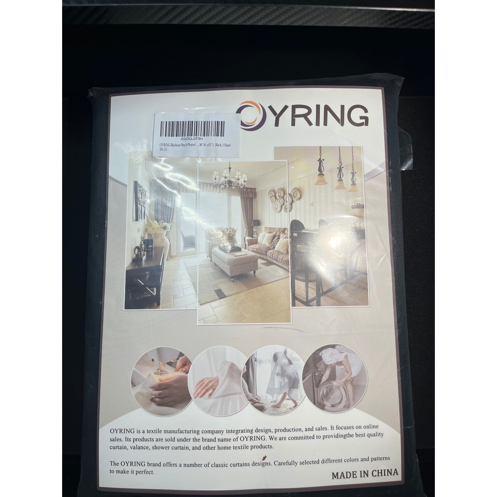 OYRING Blackout Pinch Pleat Curtain Panel 38×63 Black Thermal Insulated 1 Panel