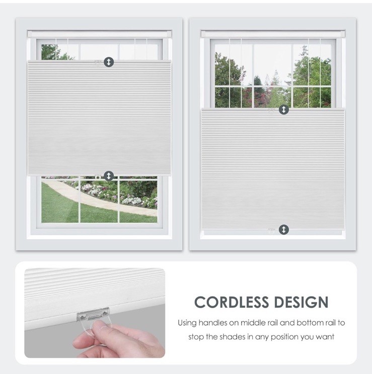 White Cordless Cellular Shades No Drill Light Filtering 26”W X 64”H Thermal TDBU