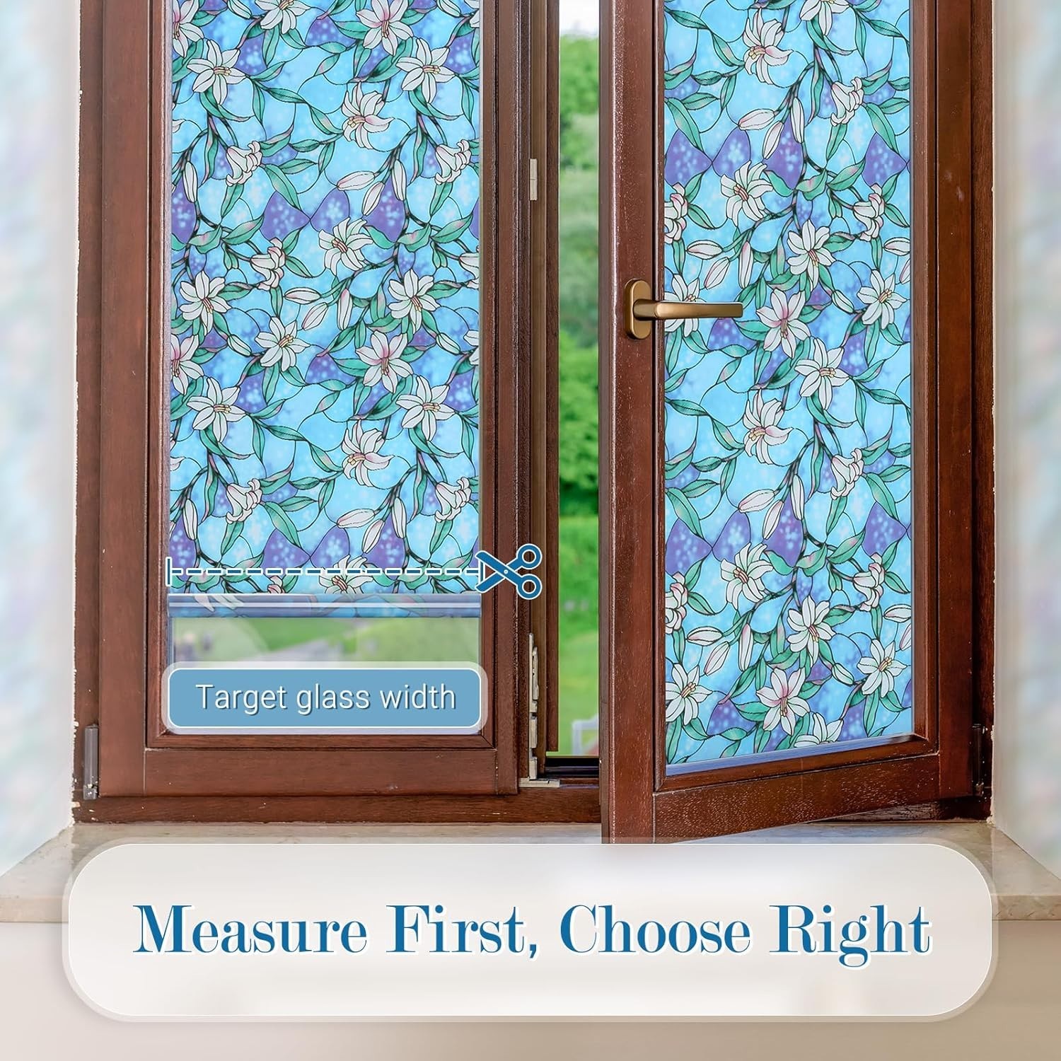 Decorative Static Cling Stained Glass Film – Blue Lily Design, UV Protection