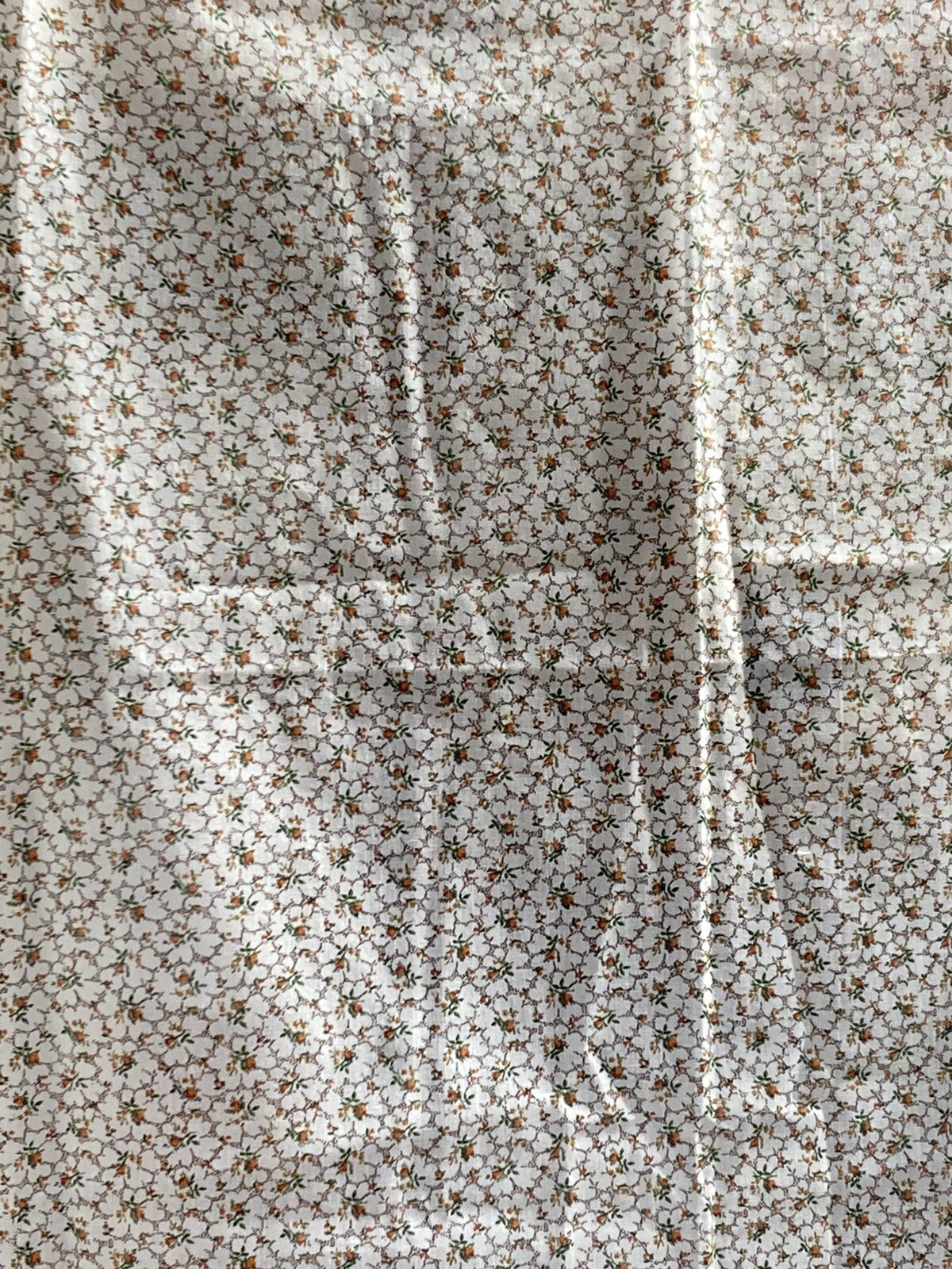 OOAK VTG Curtains Orange Green Brown Calico Fabric 42-1/2″ x 34-1/2″ Rod Pocket