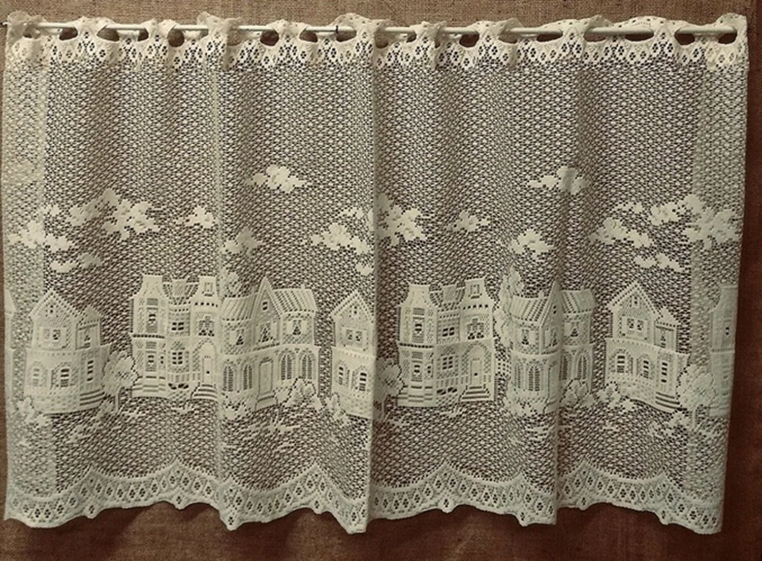 Ivory Lace Window Tier Cotton Blend Charleston 54 x 23 Bathroom Kitchen Bedroom
