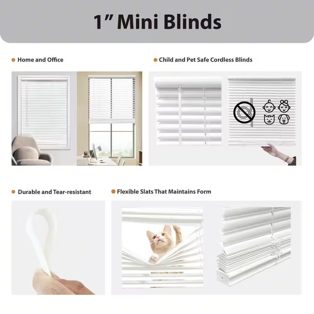 White Cordless Light Filtering Eco Mini Blinds with 1 In. Slats – 27 In. W X 48