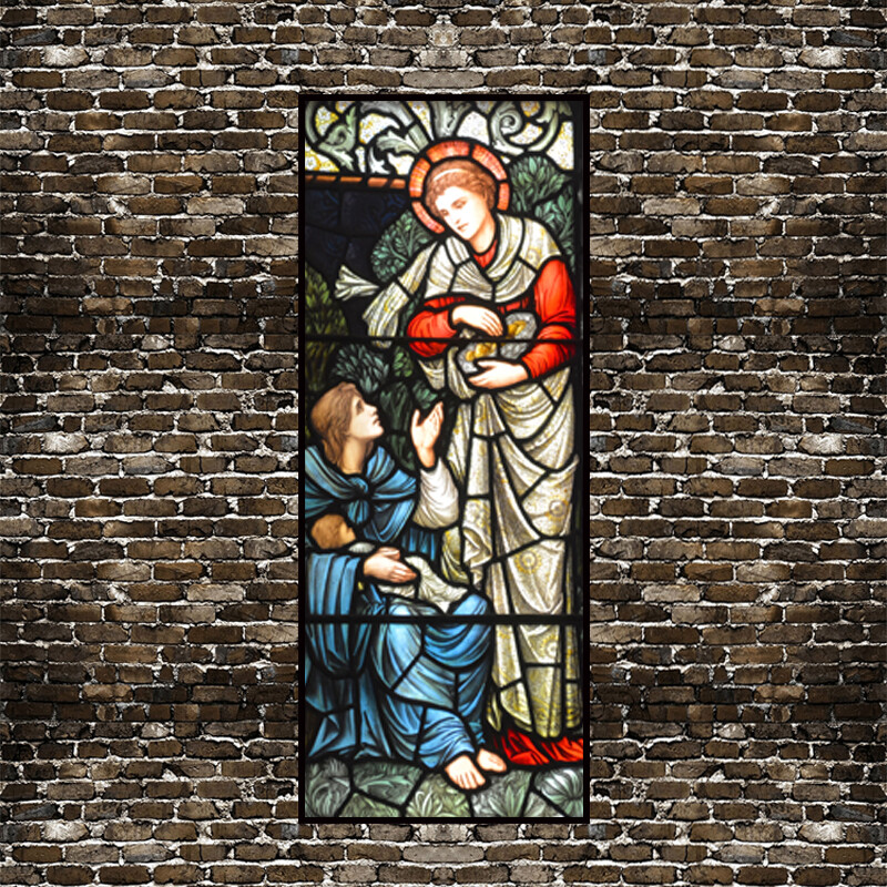 Self-adhesive Window Film Church Stained Glass Sticker Opaque Retro Decorate NEW