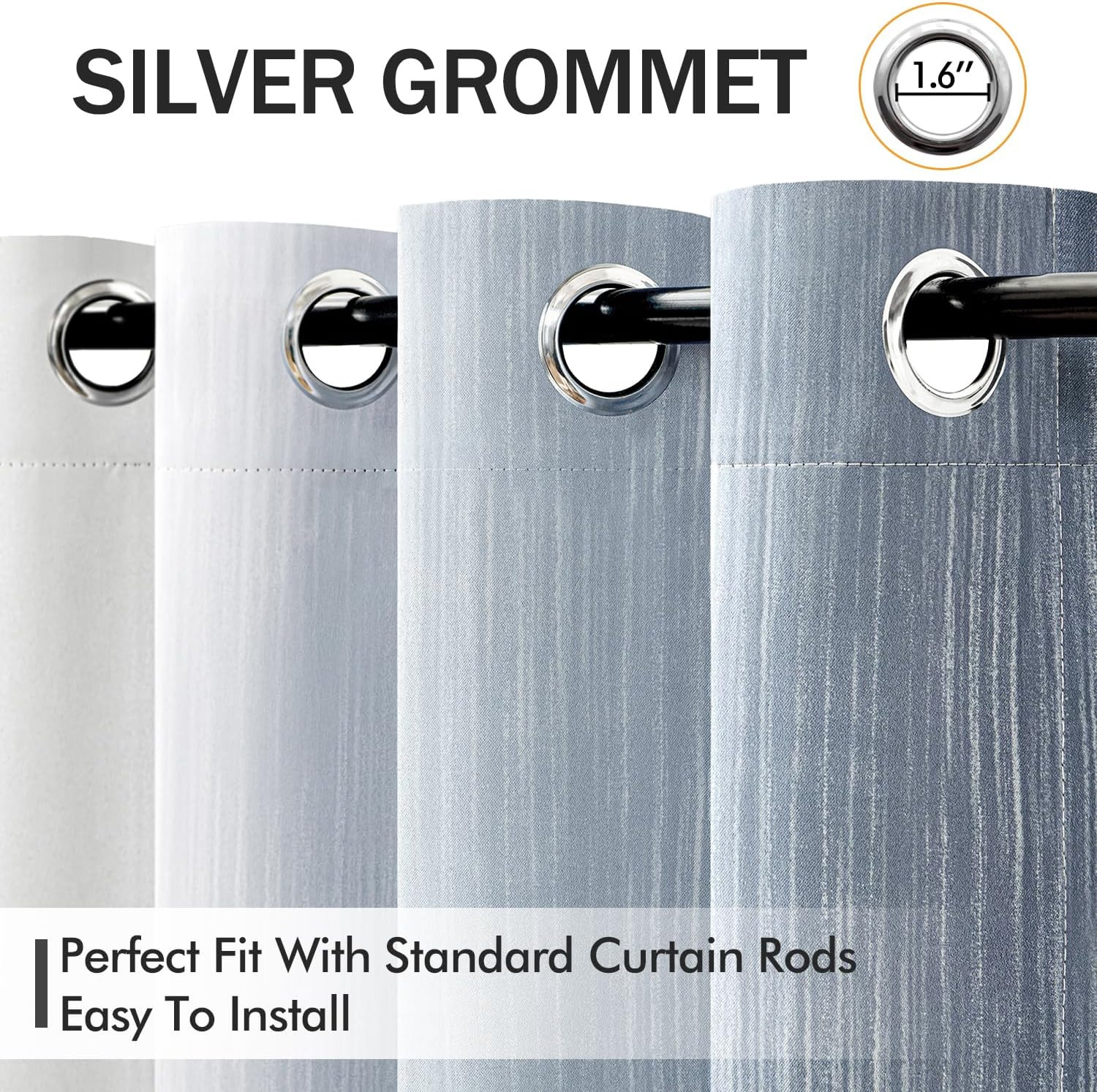 Chambray Blue and Greyish White Ombre Blackout Curtains, Full Room Darkening The