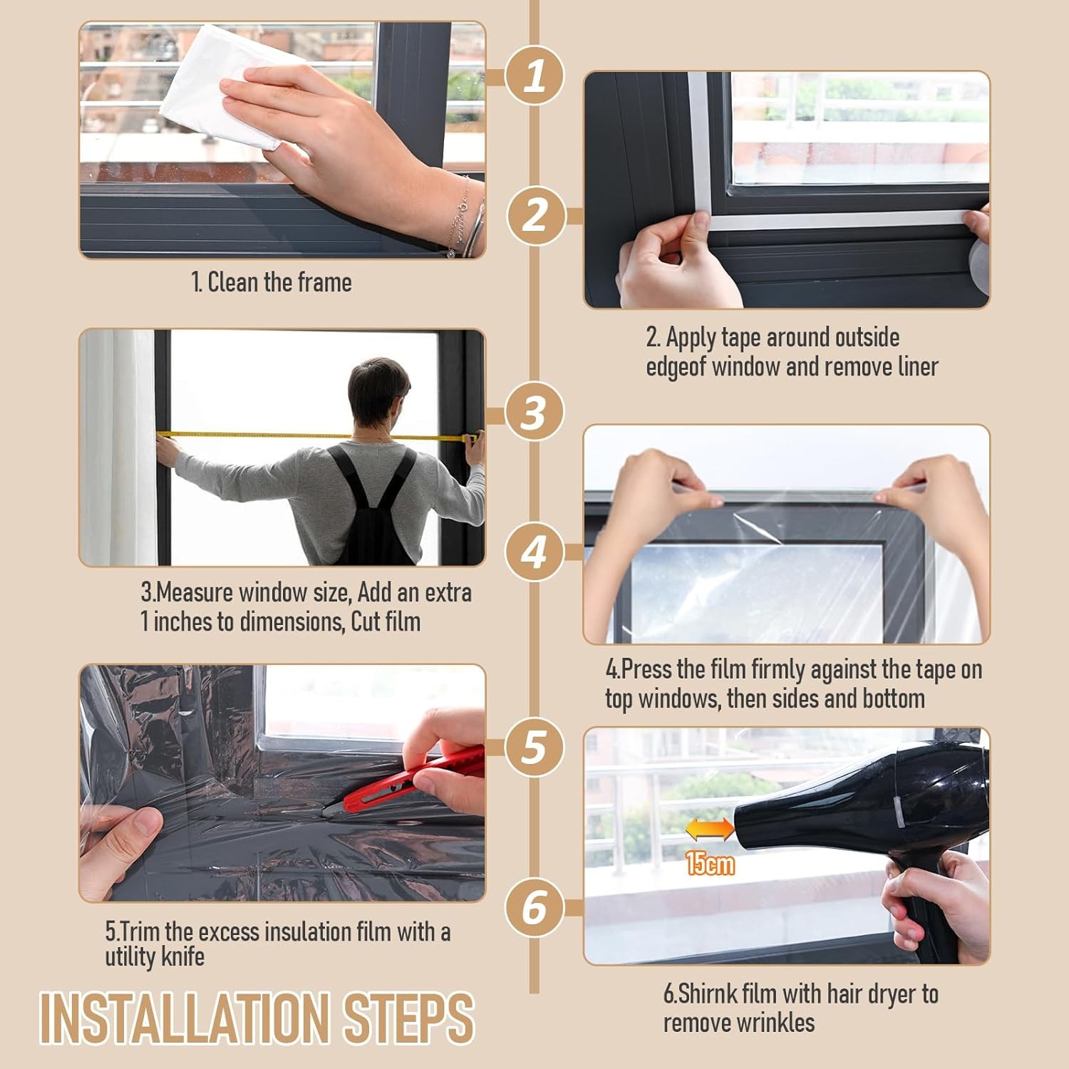 Window Insulation Kit Winter Shrink Film w Tape 5 Pack 42x62in Thermal Seal