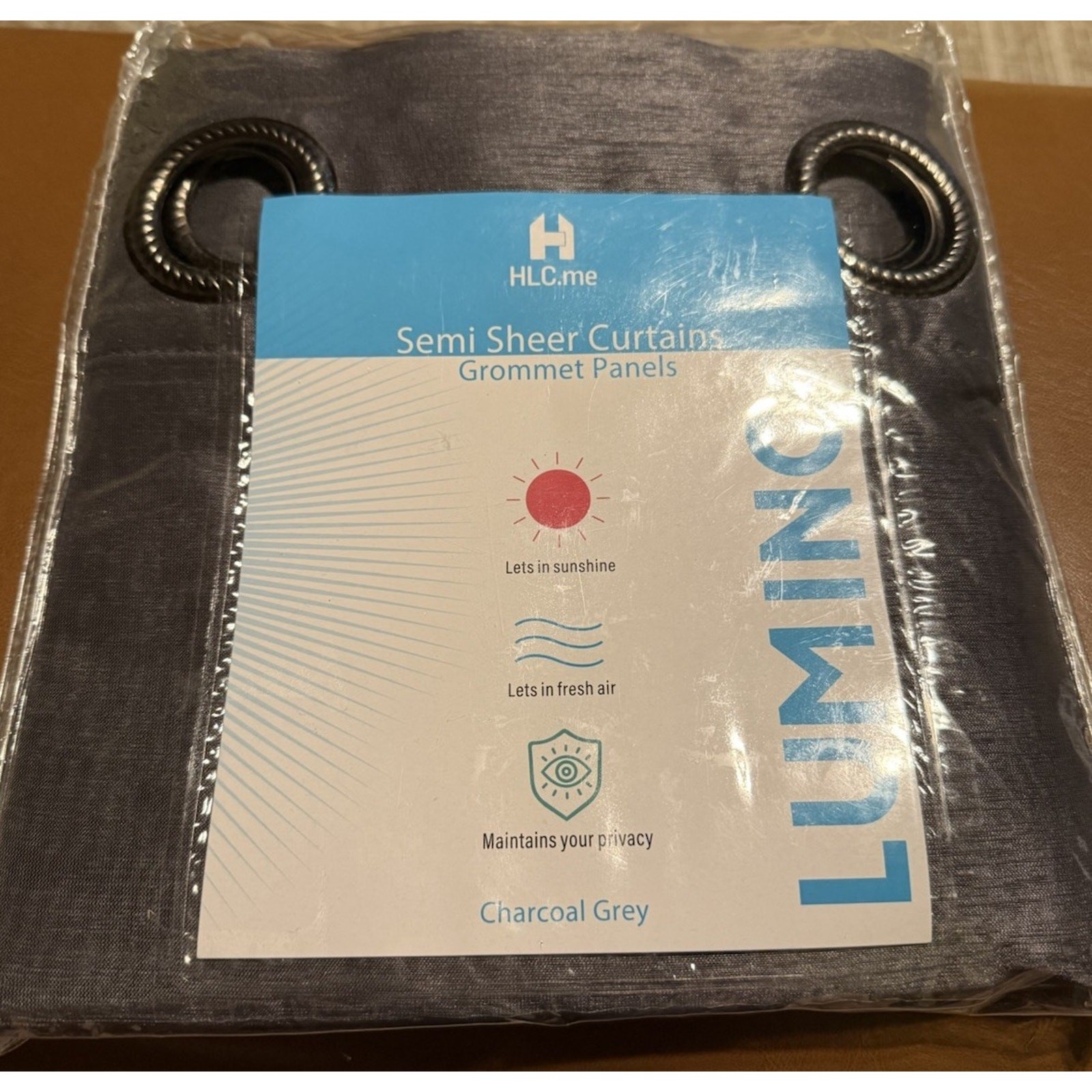 Lumino Semi Sheer Grommet Curtain Panels Charcoal Grey – 54″ x 63” Set of 2 Poly