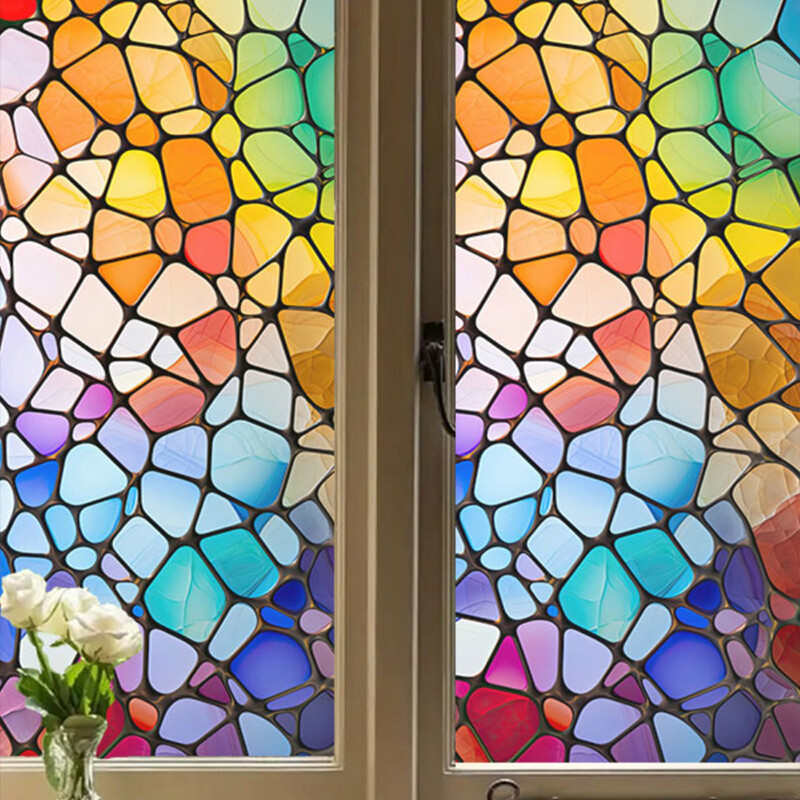 Church Stained Glass Film Frosted Window Sticker Bathroom Office HomeDecor Retro