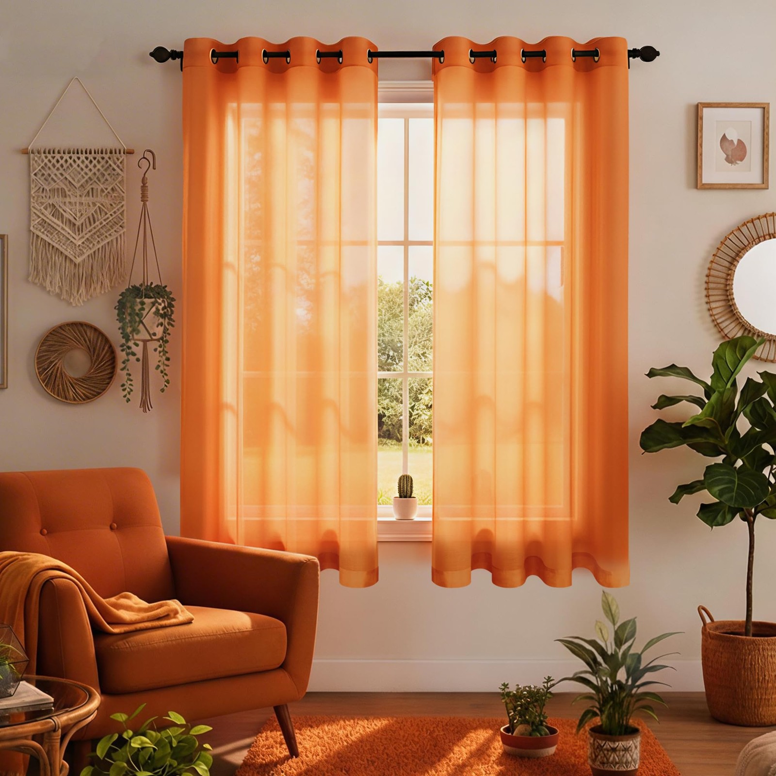 Mrs.Naturall Orange Halloween Curtains 63 Inch Length For Bedroom Boys Room
