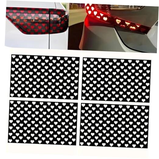 Car Heart Pattern Taillight Stickers, Self-Adhesive Automotive Rear 4 PCS Black