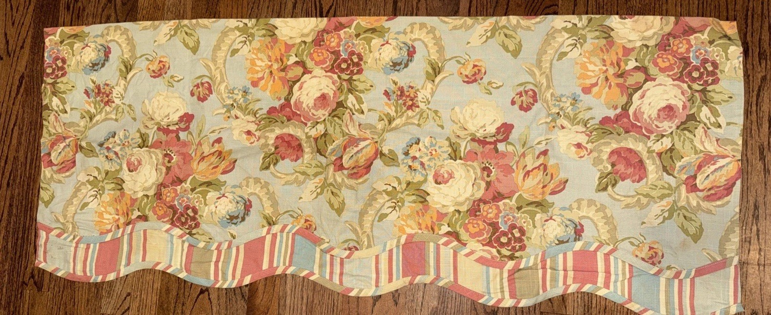Waverly Spring Bling Vapor Blue Floral Valances 49″ X 19″ Scalloped Set Of 2