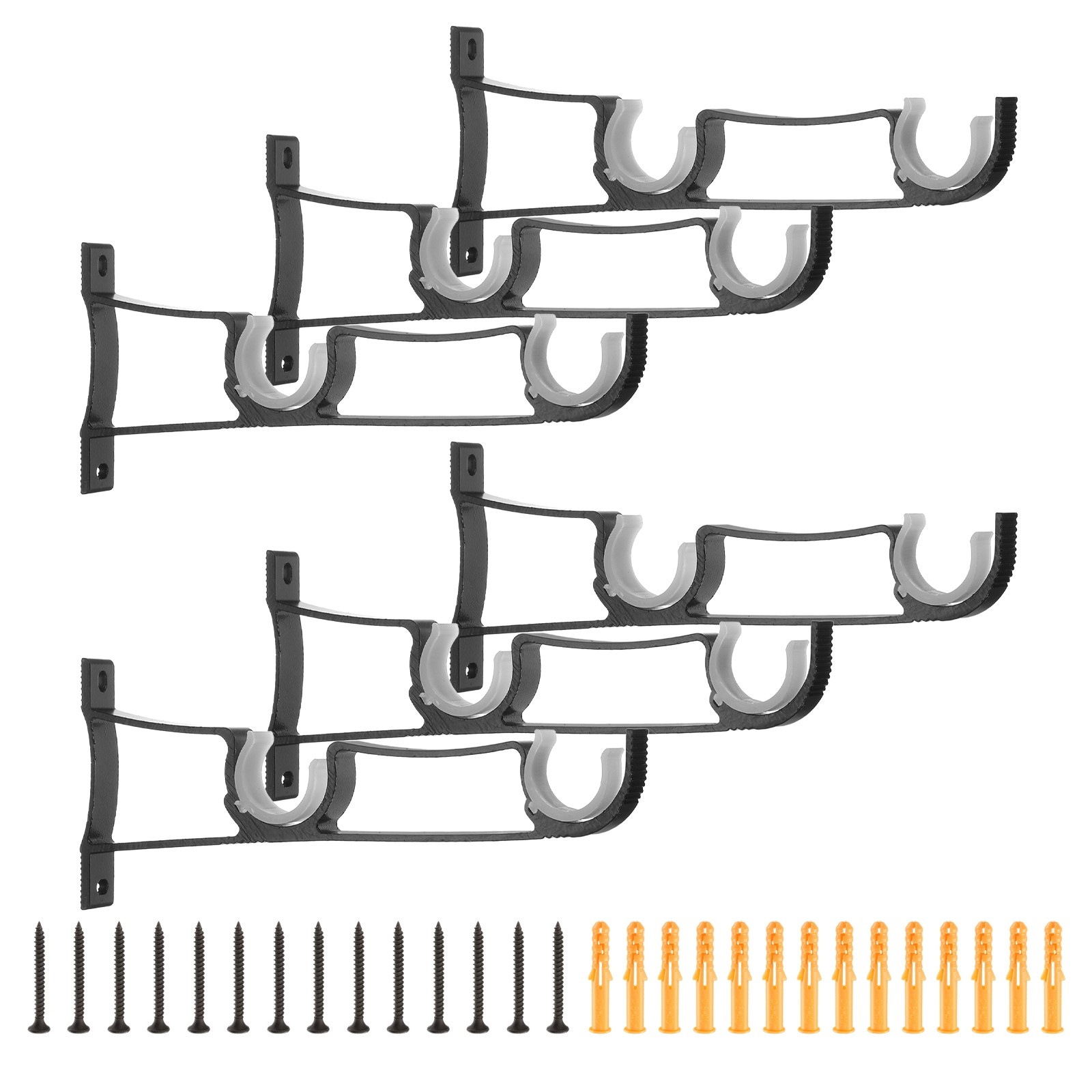 6Pcs Curtain Rod Brackets 210mm Double Drapery Holders for 1″ Rod Black
