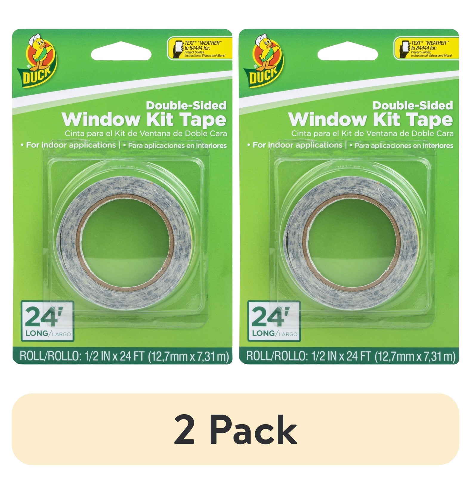 (2 pack) Clear Double-Sided Indoor Window Kit Tape, .25 in. x 24 ft.