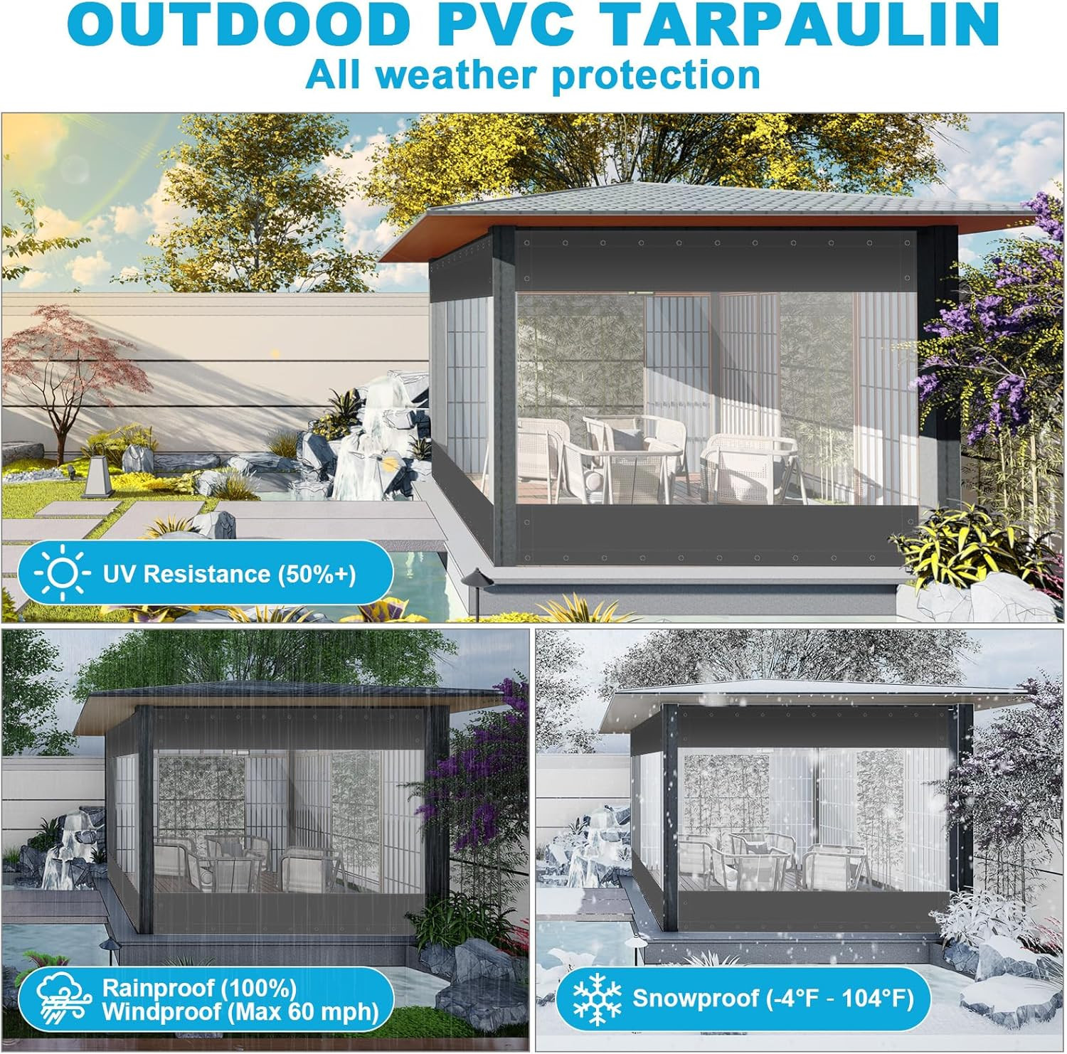 Clear Vinyl Patio Curtain Enclosure Heavy Duty Tear Resistant Waterproof Anti UV