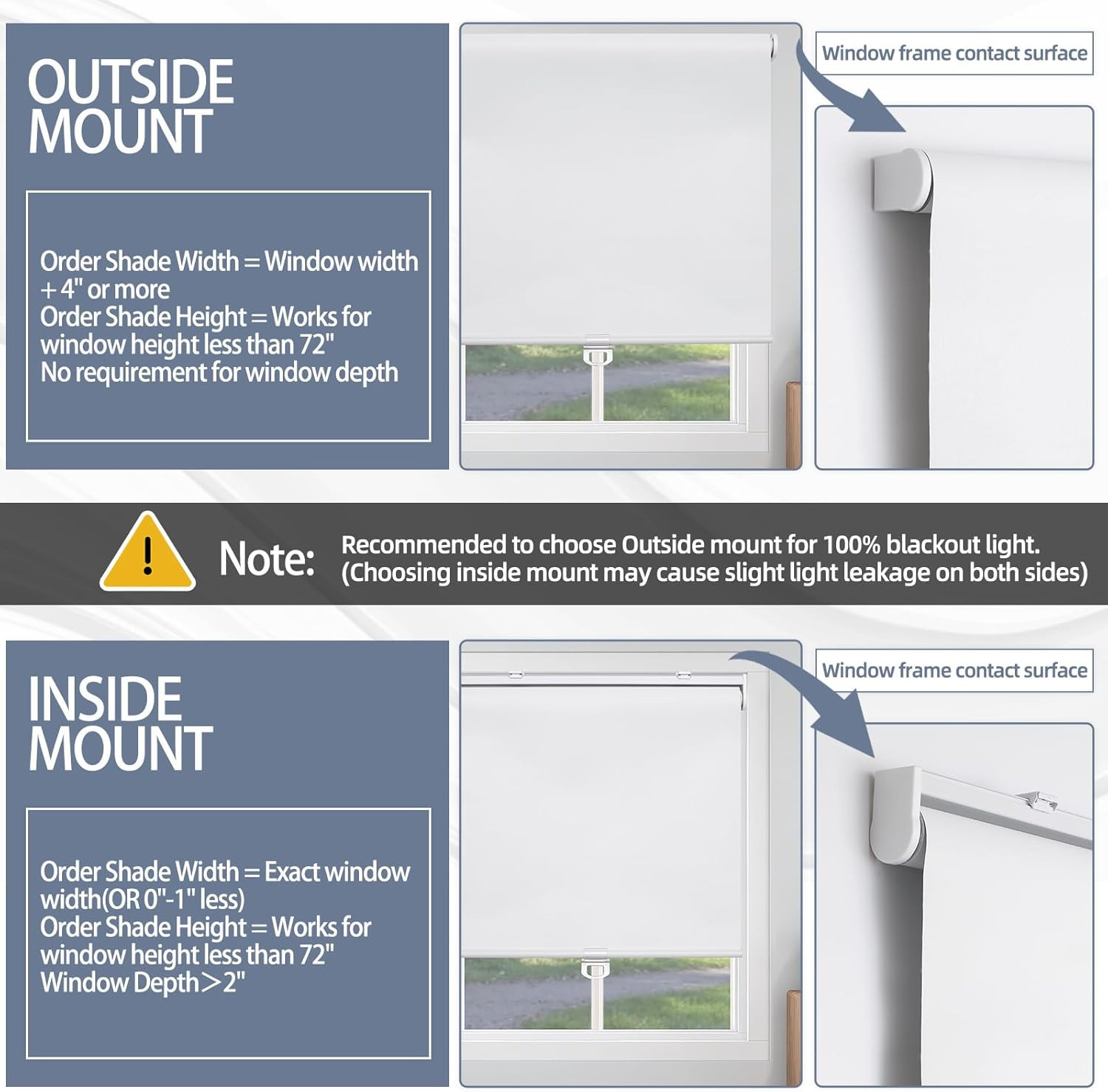 SHADEMOON Cordless Blackout Window Roller Shades, Pull Down Spring System Indoor