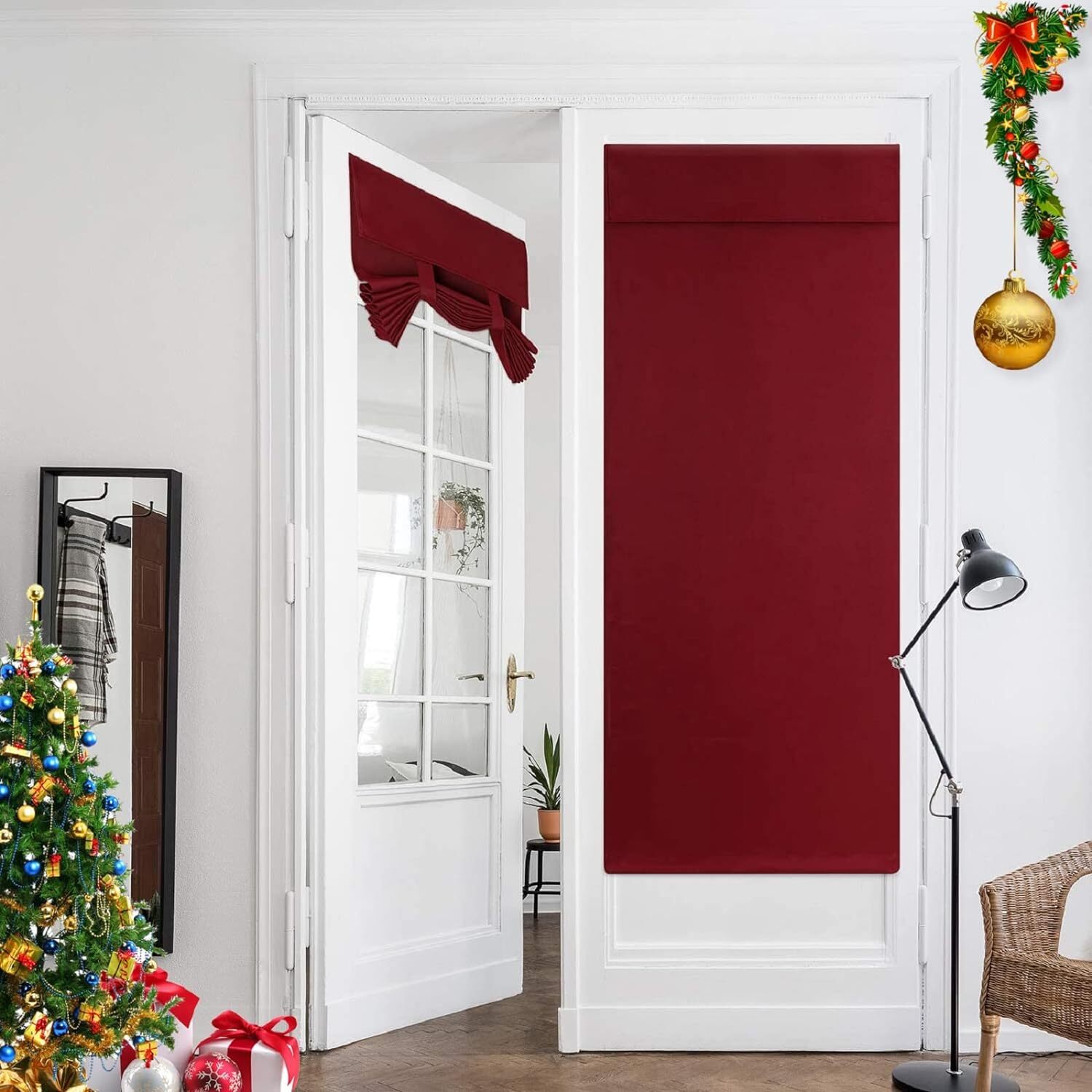 HOMEIDEAS Burgundy Blackout Door Curtains Red Privacy French Door Curtains, 26 X