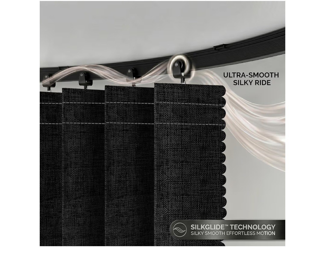 Jilron Room Divider Curtain-Black Fabric-100″x108″-Flexible Curtain Track-NEWSLD