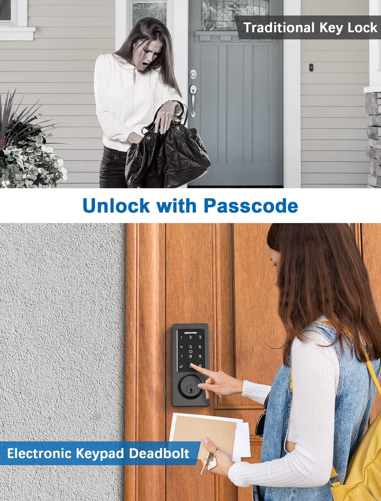Geonfino Wifi Bluetooth Smart Lock Keyless Entry Touchscreen Keypad Auto Lock