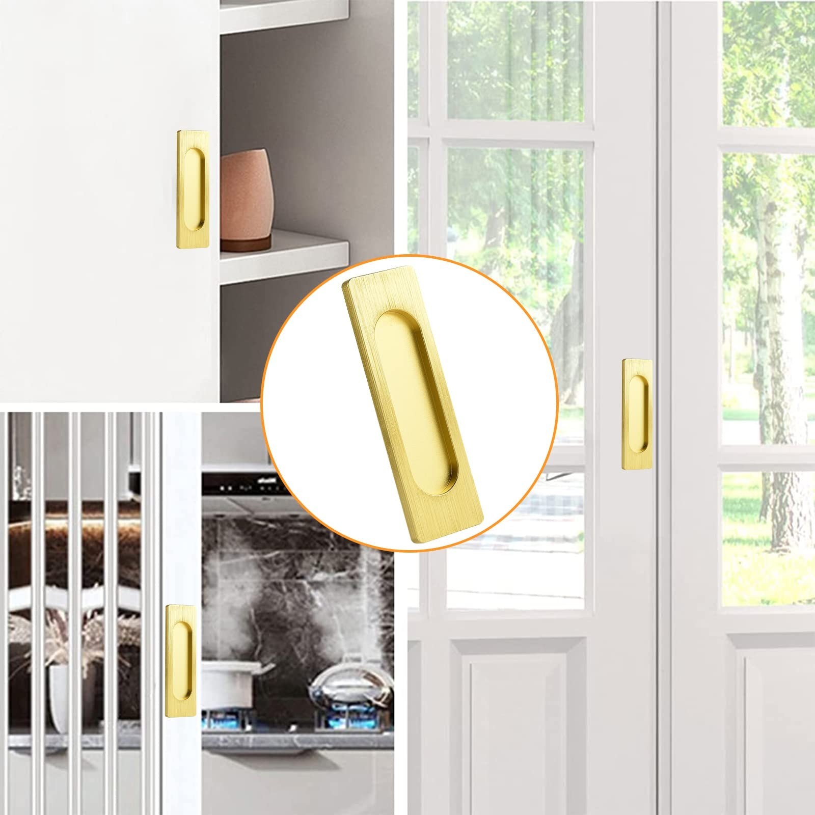 MOROBOR Self-Stick Rectangular Sliding Door Pulls, 2pcs Aluminum Alloy Flush …