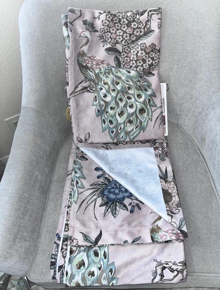 1-NWT CALLISTO HOME PEACOCK PRINT CURTAINS SET OF 2 PANELS SIZE 38”x 84”