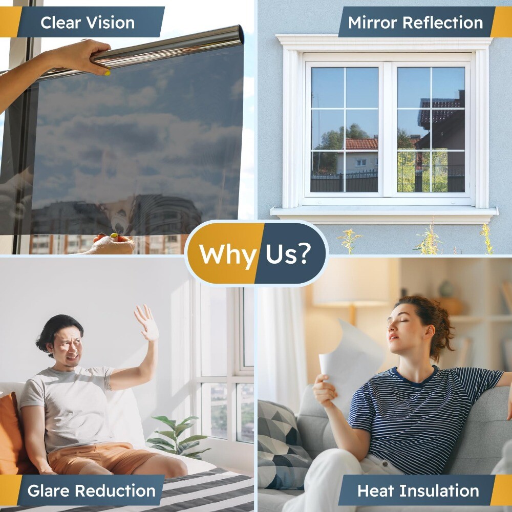 rabbitgoo One Way Mirror Window Film Heat Control Reflective Black Silver Tint