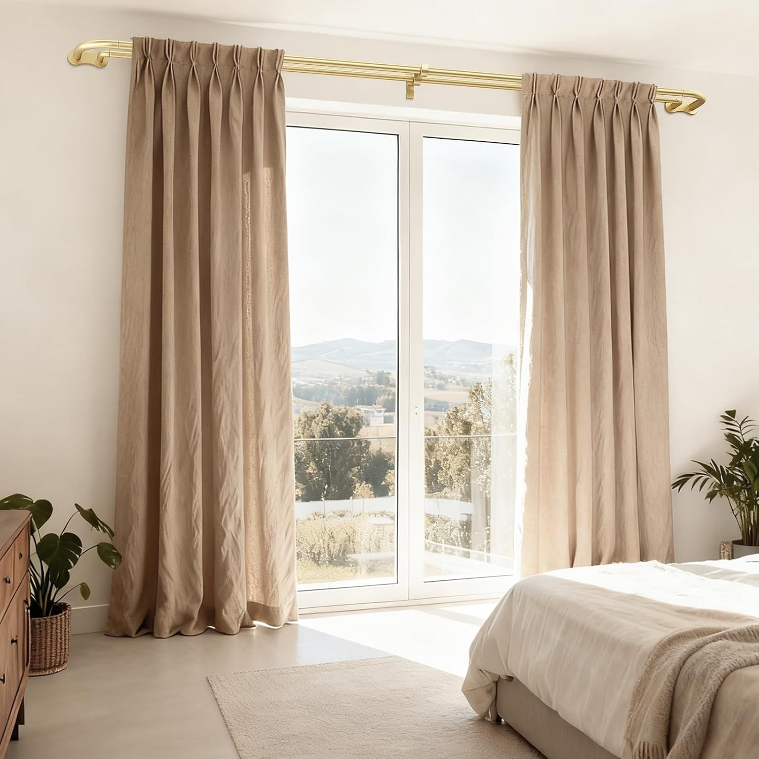 Wrap Around Blackout Double Curtain Rod, 34-92 Inch, Gold | Adjustable 40LB