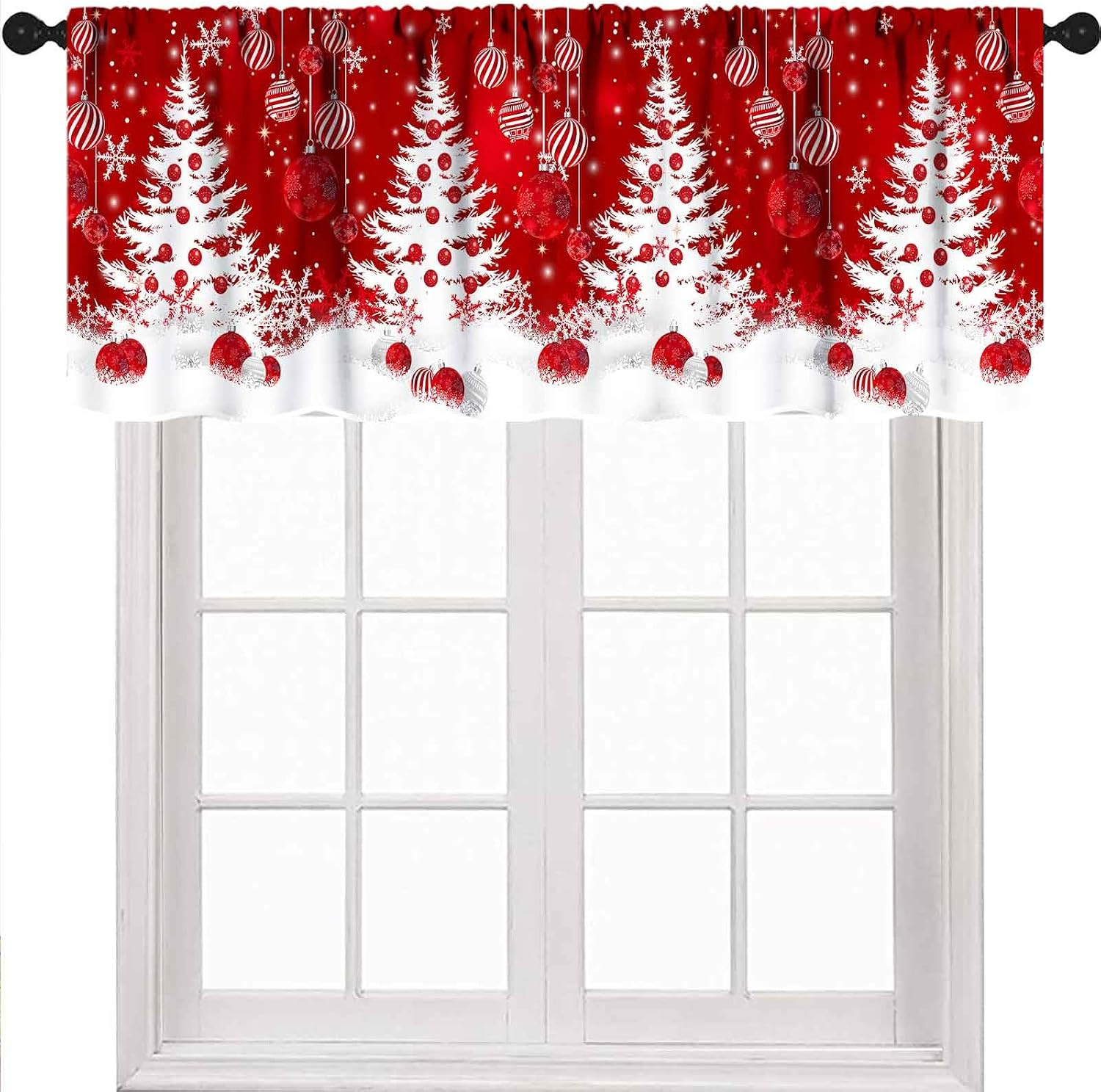 Christmas Window Valances for Kitchen,Red Xmas Tree Snowflake Winter Holiday