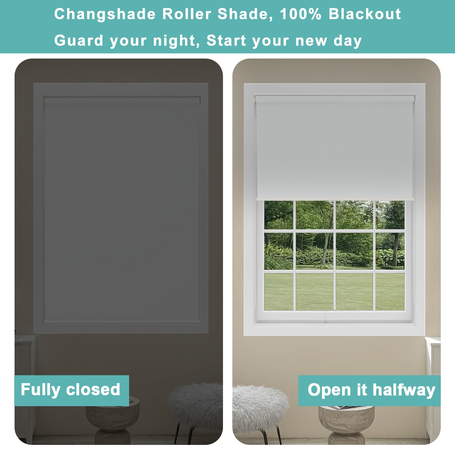 Cordless Blackout Roller Shade Room Darkening Rolled Up Blind For Light Blocking