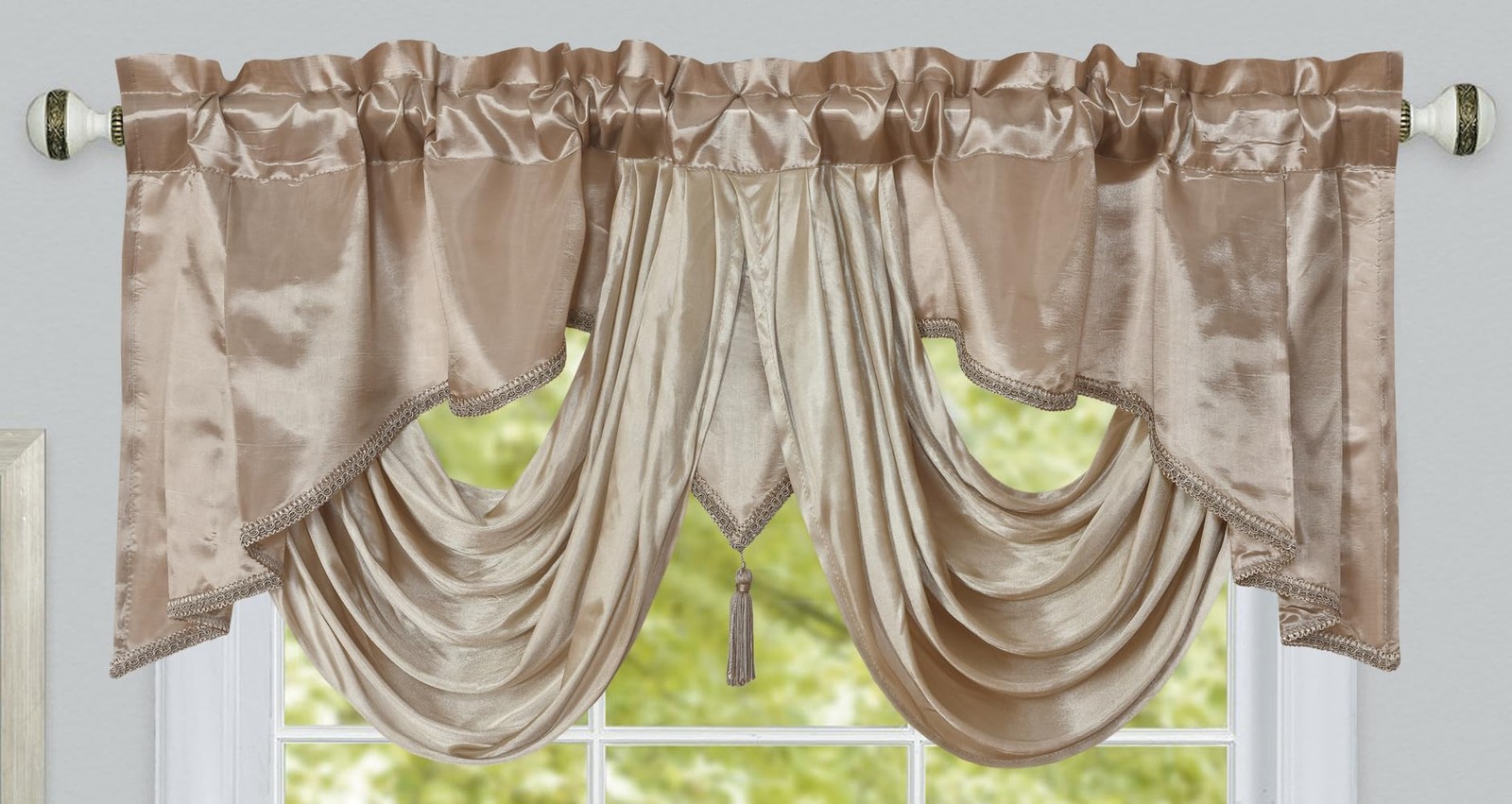 GOHD Valarie Fancy Window Valance. 54 x 18. Taffeta Fabric with Soft Satin Sw…