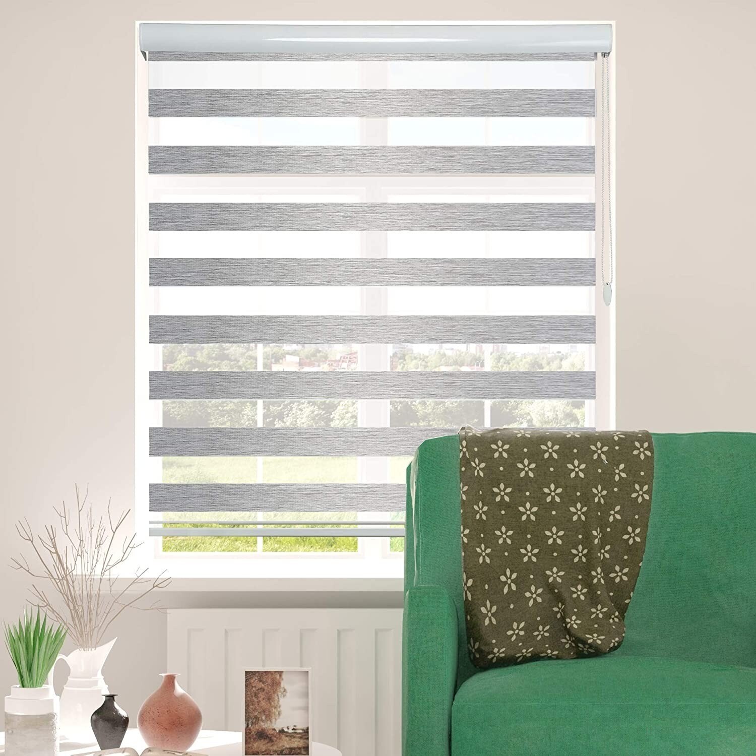 36×72 Grey Zebra Shade Blind Roller Custom Window Treatment for Privacy & Light