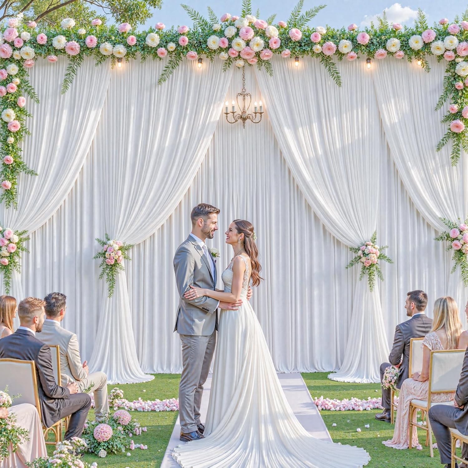 40x10ft White Backdrop Curtains for Parties Wedding Photo Wrinkle White Drapes