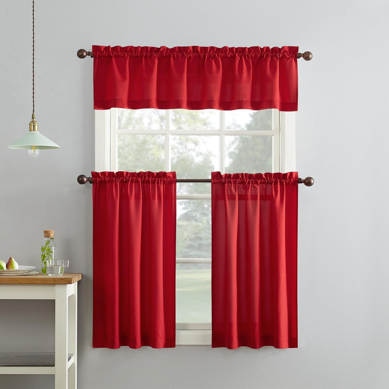 No. 918 Martine Microfiber Semi-Sheer Rod Pocket Kitchen Curtain Valance and Tie